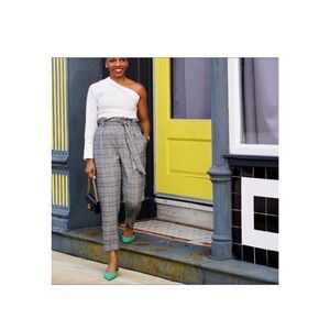 Zara Trafaluc Black White Glen Plaid Paperbag Waist Tapered Pants Womens Size M